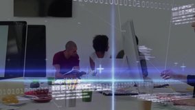 Processing financial data animation, diverse team in business meeting in office. teamwork, diversity, finance, collaboration, data analysis, corporate - Powered by Shutterstock - Get 15% off with code: PIKWIZARD15