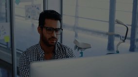 Financial data and stock market trends animation over stressed business person. Finance, analytics, investment - Powered by Shutterstock - Get 15% off with code: PIKWIZARD15