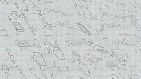 Mathematical equations and scientific diagrams animation over grid paper background. Science, mathematics, technology, education, physics, chemistry - Powered by Shutterstock - Get 15% off with code: PIKWIZARD15