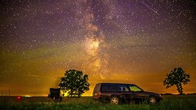 Watching the Milky way, northern lights, aurora borealis from a car along a countryside road - time lapse - Powered by Shutterstock - Get 15% off with code: PIKWIZARD15