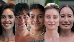 Beautiful Portraits of Smiling People Looking at Camera in Multi Screens Montage. Split Footage Series of Charming Faces Happy Young Women. Collection Set of Authentic Native Girls in Bright Style 4k - Powered by Shutterstock - Get 15% off with code: PIKWIZARD15