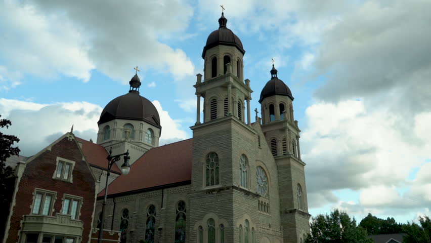 Basilica in Grand Rapids Michigan Downtown footage in west side aerial gimbal footage