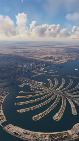 3D - Circular aerial drone view of The Palm Jumeirah. Dubai. United Arab Emirates. UAE