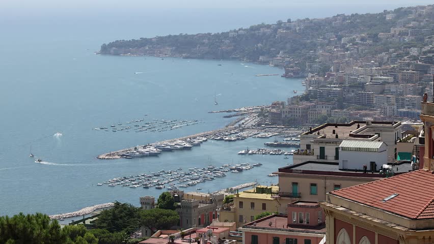 Panoramic view of Naples, Italy coastline