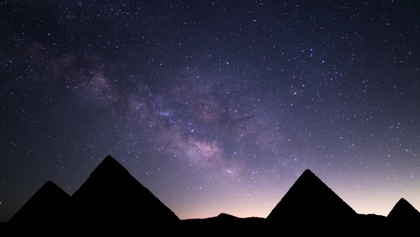 Egypt Silhouettes of Giza Pyramids and Milky Way Galaxy in the Night Sky