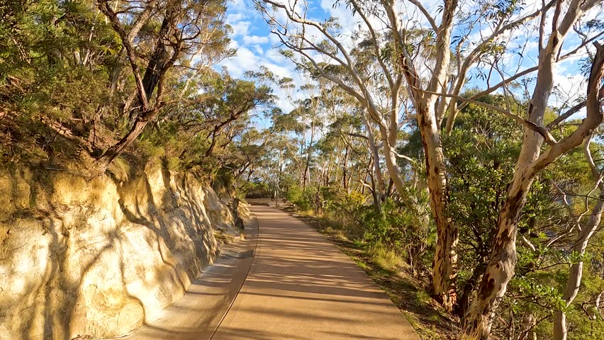 Landscape of Walking Path Trekking to The Three Sisters are an unusual rock formation in the Blue Mountains National Park of Katoomba , New South Wales, Australia - Dolly in  Footage  Travel Outdoor 