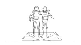 Self drawing animation of single line draw basketball players astronaut embrace each other on surface of smartphone. Mobile basketball. Cosmic galaxy space. Continuous line draw. Full length animated - Powered by Shutterstock - Get 15% off with code: PIKWIZARD15