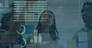 Business data analysis animation over diverse colleagues discussing in office. teamwork, collaboration - Powered by Shutterstock - Get 15% off with code: PIKWIZARD15