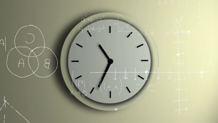 Clock showing time with mathematical equations animation over beige background. Mathematics, algebra, geometry - Powered by Shutterstock - Get 15% off with code: PIKWIZARD15