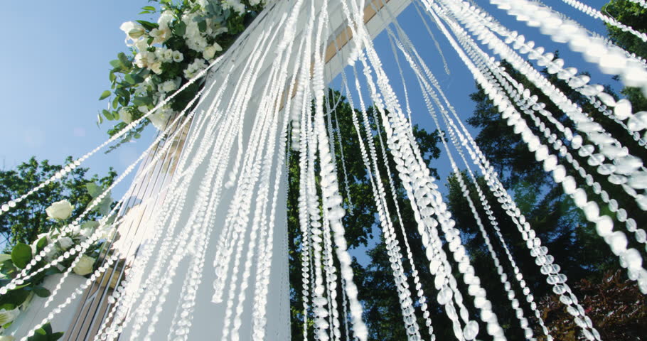 Original unique zone with hanging flowers for photo shoot