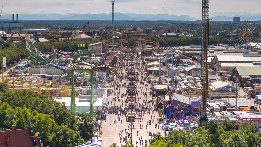 Munich oktoberfest city skyline top view 4k time lapse.