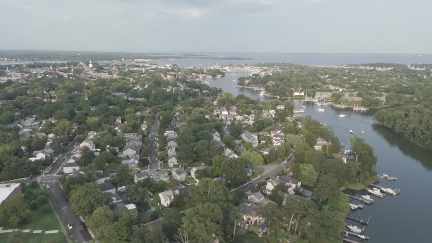 drone footage water trees Annapolis Maryland