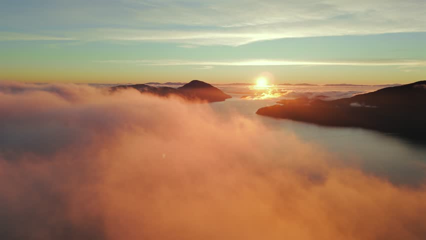 Aerial view of sea landscape north of Vancouver at the sunset
