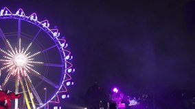 ride on reindeer, sleigh flying, Santa Claus riding. Santa Claus riding on sleigh with gift box in front of cityscape, riding on their reindeer, and Magic Santa's sleigh flying over fairy Christmas - Powered by Shutterstock - Get 15% off with code: PIKWIZARD15