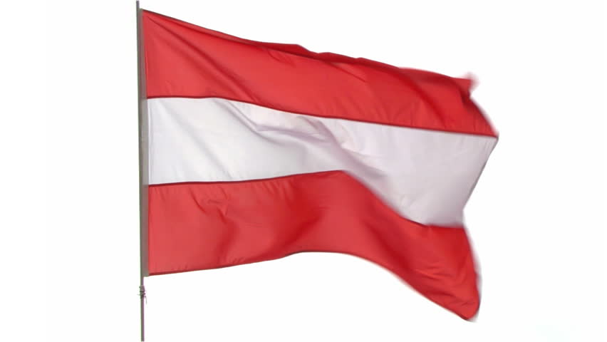 Austria flag in slow motion on white background