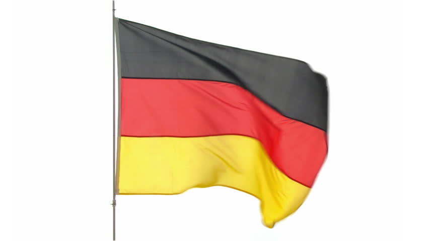 Germany flag in slow motion on white background