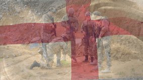 Soldiers in military gear with england flag animation over them. patriotic, camouflage, combat, national flag - Powered by Shutterstock - Get 15% off with code: PIKWIZARD15