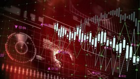 Animating financial data charts and graphs over red background with various indicators. Finance, animation, data visualization, business, analytics, statistics - Powered by Shutterstock - Get 15% off with code: PIKWIZARD15