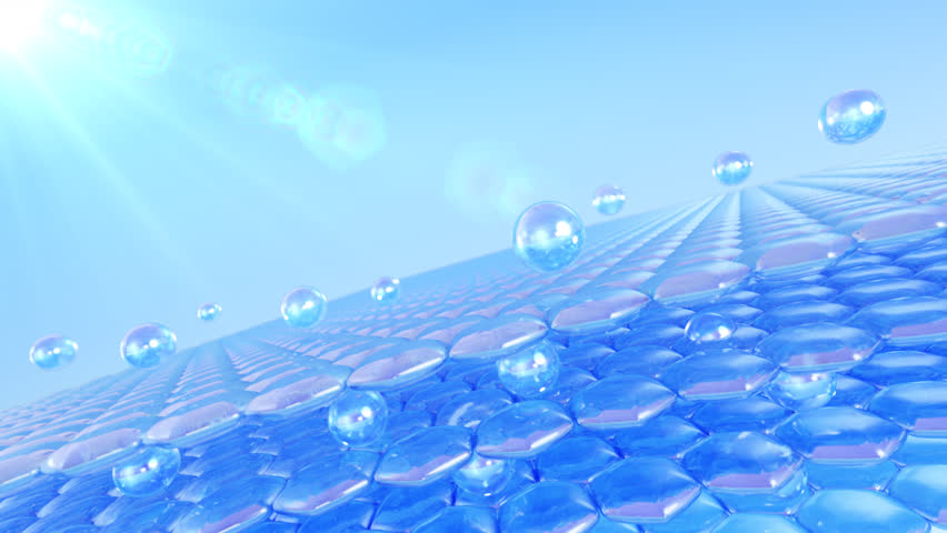 3D animation of skin cells. Skin cells with UV protection. Cosmetic, sunscreen, cream, and serum advertisements. UV shield reflects double shield protection.