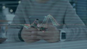Holding smartphone, person with financial data processing animation over graph. Finance, technology, analysis, investment - Powered by Shutterstock - Get 15% off with code: PIKWIZARD15