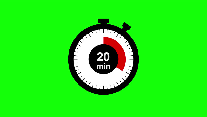 The 20 minutes stopwatch Animated, Flat-style stopwatch icon, Green Screen.	

