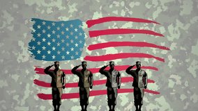 Saluting soldiers animation with American flag background and confetti falling. Military, patriotism, celebration, honor, veterans, respect - Powered by Shutterstock - Get 15% off with code: PIKWIZARD15