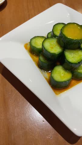 Delicious crisp spicy cucumbers appetizer from Din Tai Fung.