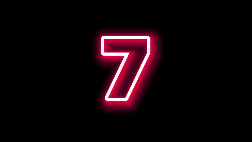 Neon number or logo 7 motion. Education background.