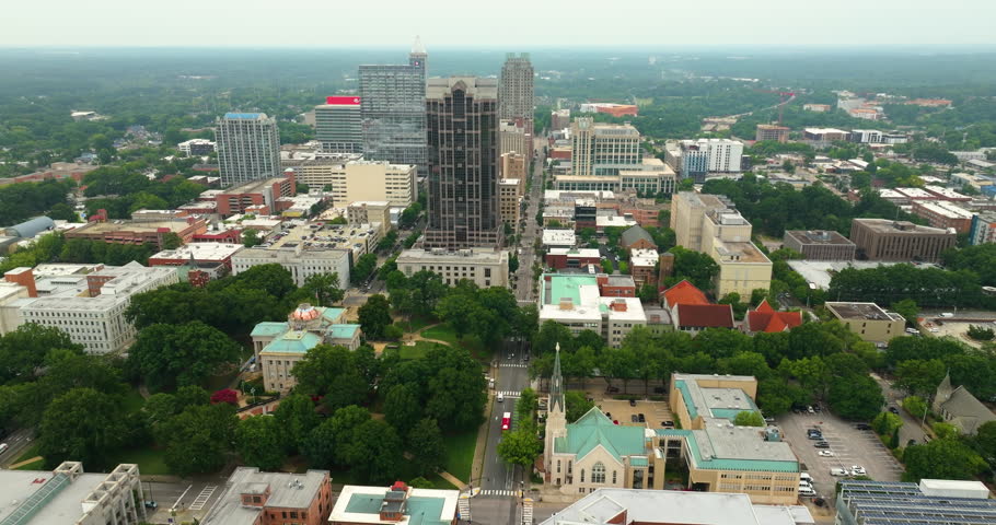 Urban landscape of downtown district of Raleigh, capitol of North Carolina state, USA. American city skyline with high commercial buildings.