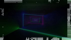 Animation of interference over hello text and neon shapes on black background. Global technology, computing and digital interface concept digitally generated video. - Powered by Shutterstock - Get 15% off with code: PIKWIZARD15