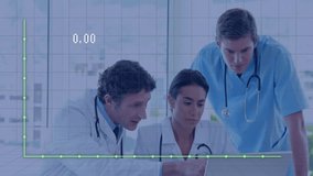 Animation of financial data processing over diverse doctor using laptop. Global medicine, healthcare, finances, computing and digital interface concept digitally generated video. - Powered by Shutterstock - Get 15% off with code: PIKWIZARD15