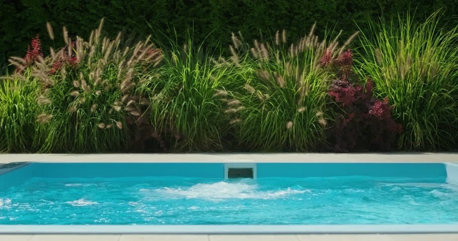 A small home pool with an active counter-current system for swimming against the flow.