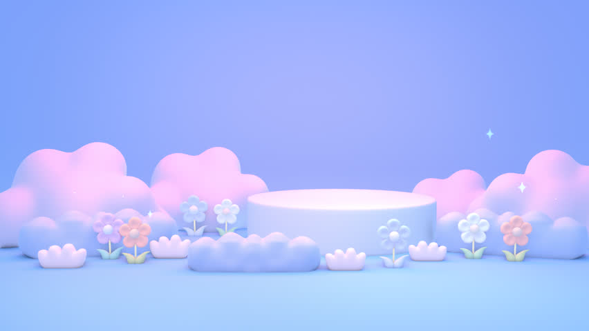 Looped cartoon purple flower garden with empty podium animation. - Powered by Shutterstock - Get 15% off with code: PIKWIZARD15