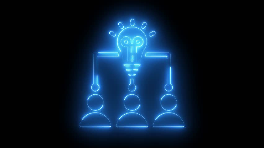 Expertise concept for representing knowledge with icon of expert, consulting, knowledge, team, advice, trust and research. Glowing neon line expertise