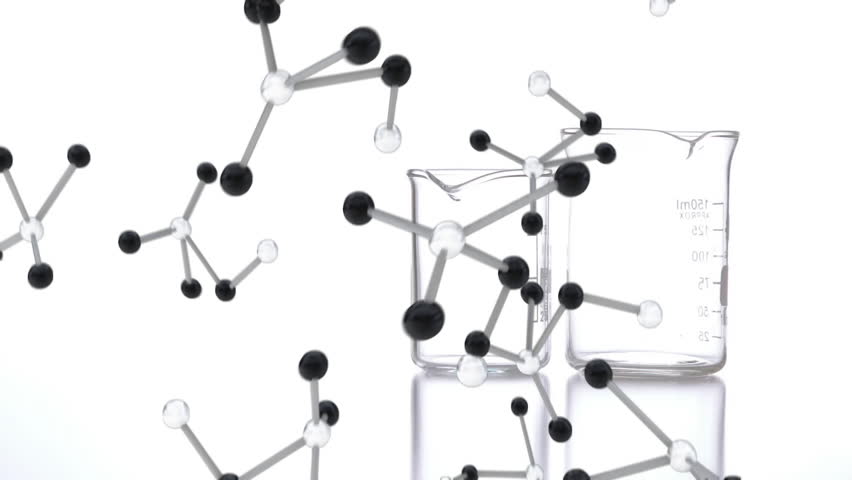 Animation of molecules over water pouring into beakers. Science, technology and digital interface concept digitally generated video. - Powered by Shutterstock - Get 15% off with code: PIKWIZARD15
