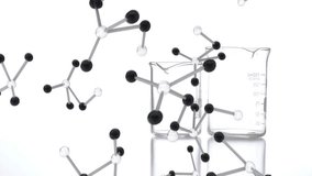 Animation of molecules over water pouring into beakers. Science, technology and digital interface concept digitally generated video. - Powered by Shutterstock - Get 15% off with code: PIKWIZARD15