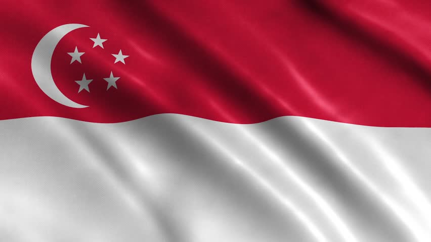 Singapore National Flag Country Banner Waving 3D Loop Animation. 