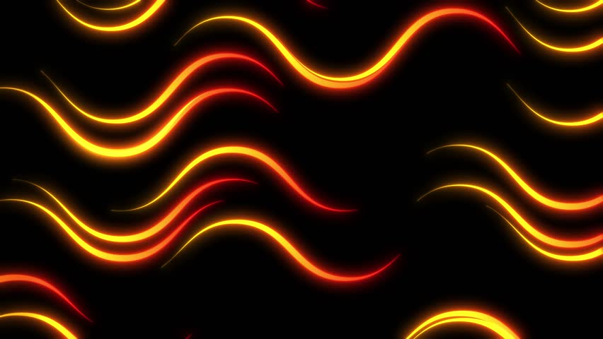 2d fire river, flow of bright orange and red wavy lines, wave background illustrating burning, hot offer. Logo fire flow 2d animation. Bright warm seamless pattern. Neon glow of light line movement