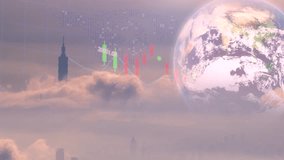 Futuristic cityscape, rotating earth and dynamic stock market data overlay. Symbolizing the interconnectedness of the global economy and the impact of financial markets on the urban environment. - Powered by Shutterstock - Get 15% off with code: PIKWIZARD15