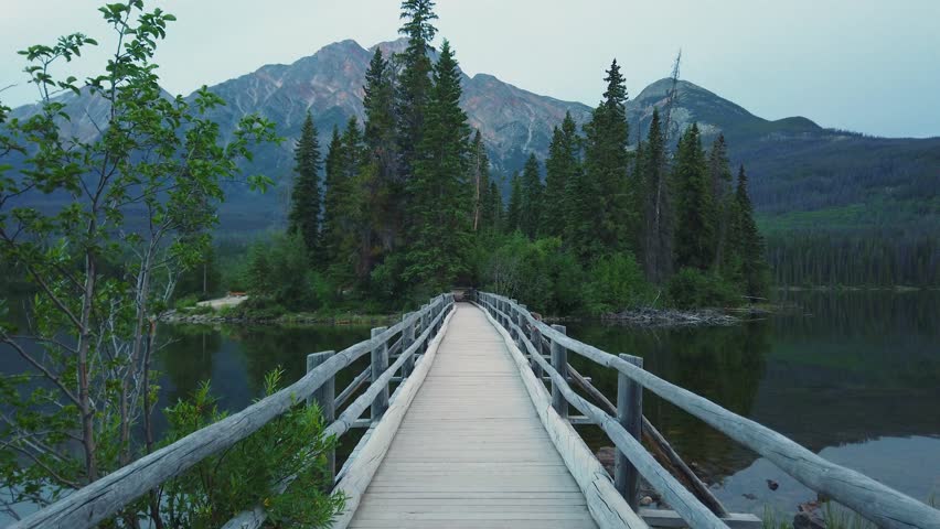 Pyramid Lake located at the foot of Pyramid Mountain in Jasper National Park, Alberta, Canada.