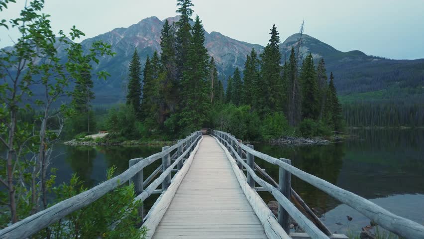 Pyramid Lake located at the foot of Pyramid Mountain in Jasper National Park, Alberta, Canada.