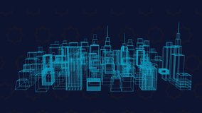 Wireframe cityscape animation over dark background with geometric patterns. futuristic, technology, digital, urban, grid, lines - Powered by Shutterstock - Get 15% off with code: PIKWIZARD15