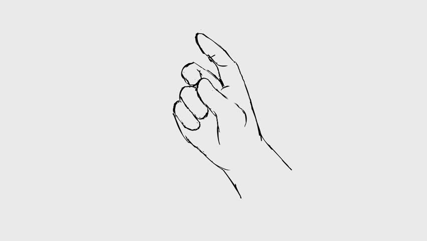 2d Animation line drawing of a right human hand or finger snapping or flicking on white black and green screen in 4k ultra-high-definition.