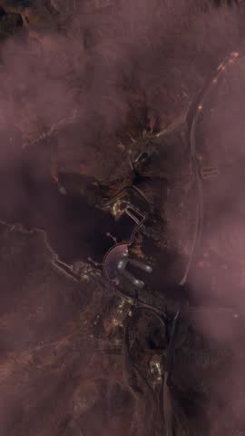 3D - Top aerial view turning the camera on Hoover Dam and Lake Mead. Nevada at night. United States of America