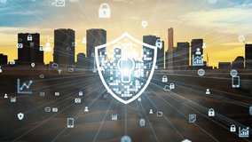 Composite concept of modern society and cyber security. Digital transformation. Network secutiry. - Powered by Shutterstock - Get 15% off with code: PIKWIZARD15