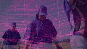 Baseball players on field with scientific data processing animation over them. Sports, athletes, data analytics, technology, innovation, team - Powered by Shutterstock - Get 15% off with code: PIKWIZARD15