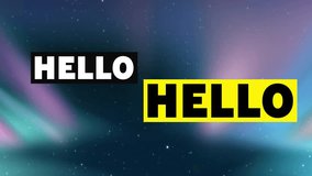 HELLO text animation over starry night sky background. Greeting, typography, stars, cosmic, celestial, outer space - Powered by Shutterstock - Get 15% off with code: PIKWIZARD15