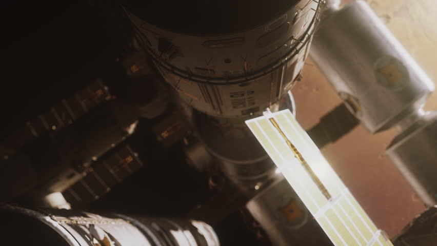 a large space station with residential modules orbiting Mars. the concept of exploring distant planets