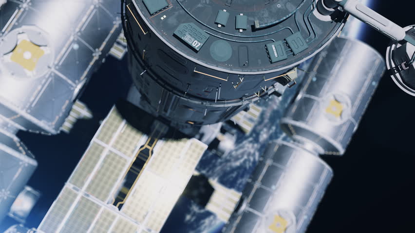 a large space station with residential modules in orbit of an inhabited planet, a concept for exploring space and distant planets