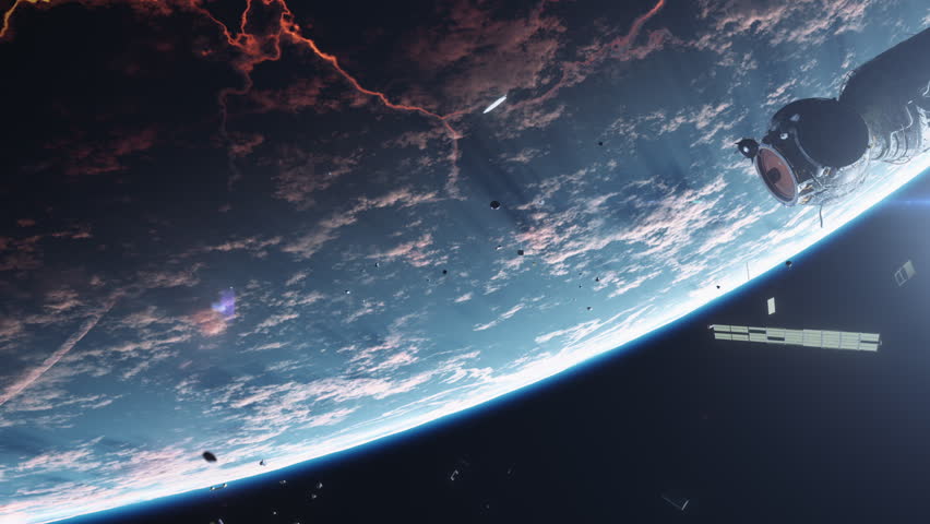 the consequences of an accident on a space station against the background of a destroyed planet after a nuclear war